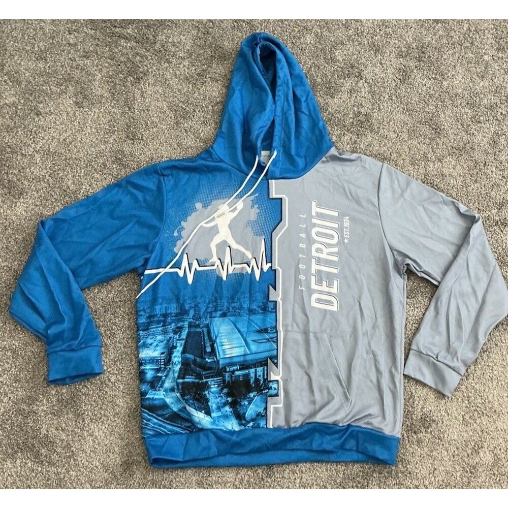 NEW Detroit Football Blue/Gray Fan Apparel Hooded Pull-Over Hoodie Sz Large